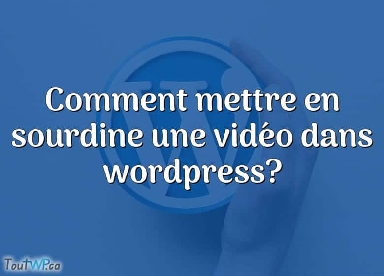 Comment Mettre En Sourdine Une Vidéo Dans Wordpress? ToutWP.ca