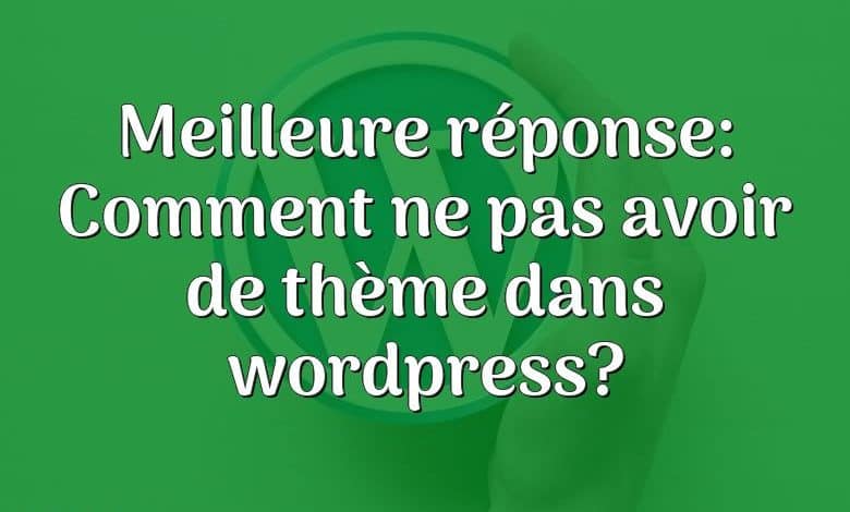 Meilleure réponse: Comment ne pas avoir de thème dans wordpress?